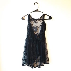 NWT Black Lace Boho Festival Vest Top L